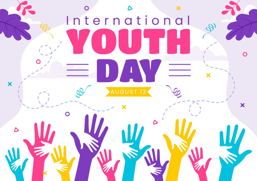 Happy International Youth Day Vector Illustration featuring Young Boys and Girls Together in a Flat Style Cartoon Background